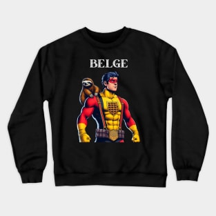 Belgian: 80's Superhero Comic Book Hero with Sloth Crewneck Sweatshirt